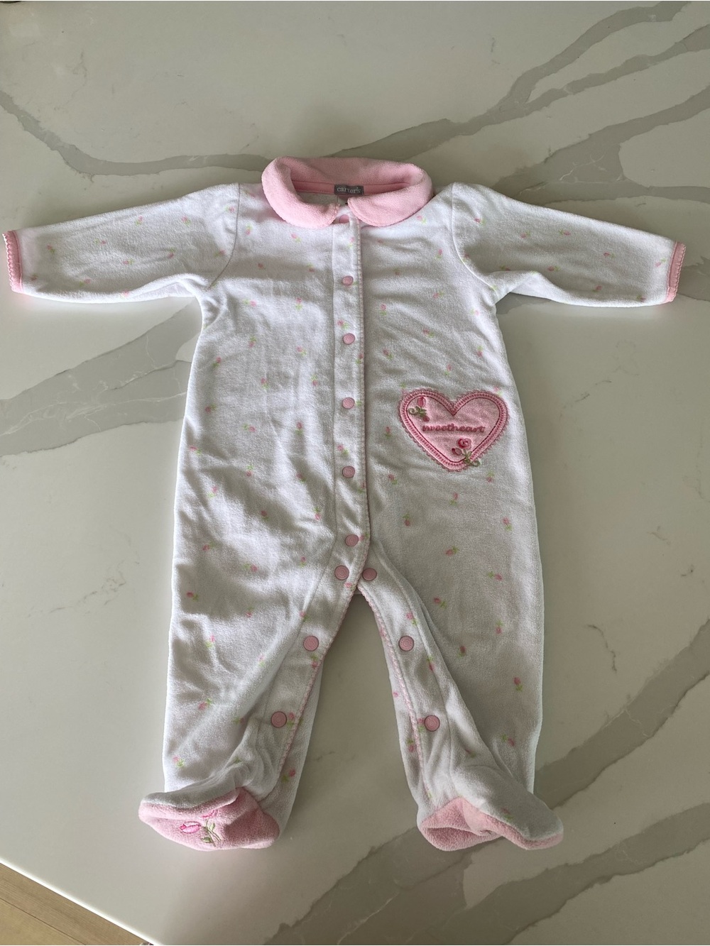 Vintage Carter's cottagecore Floral Heart embroidered Fleece sleeper 9M